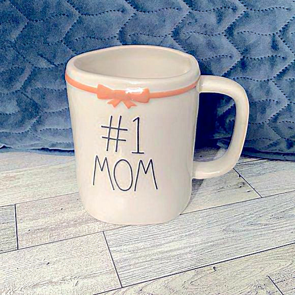 Rae Dunn #1 Mom,‎ Rae Dunn Coffee Mug, White Ceramic Mug, Love Your Mom